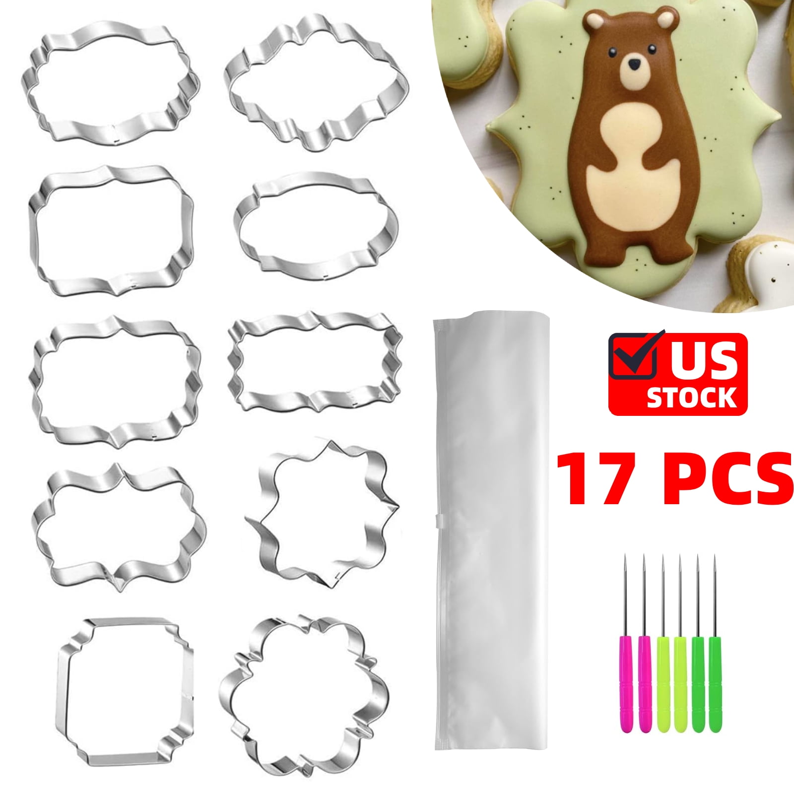 Frame Cookie Cutters 10 Shapes 6 Cookie Scribes 1 Storage Bag Plaque Fondant Dough Cutters Baking Tools Kitchen Accessories for Home Daily Holiday Party