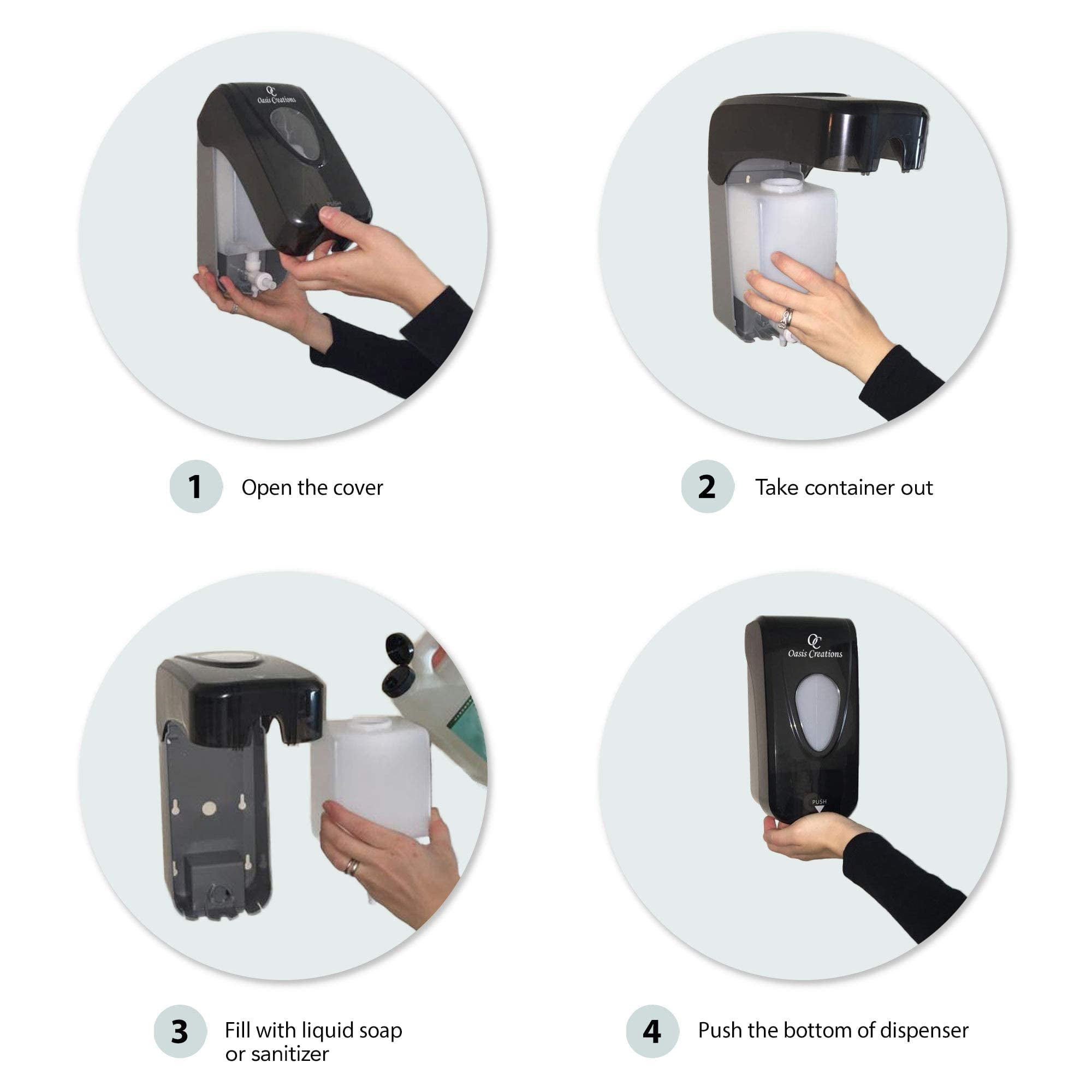 Manual Soap and Hand Sanitizer Dispenser by Oasis Creations, Liquid or Gel, Soap Dispenser Wall Mount, 1000ml/33oz. Commercial or Residential – Black Smoke