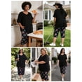 thumbnail image 2 of Homlouue Plus Size Womens Pajama Sets,V-Neck Sleepwear Top&Capri Printed Pants with Pockets,2 Piece Womens Lounge Set(2XL,Black), 2 of 8