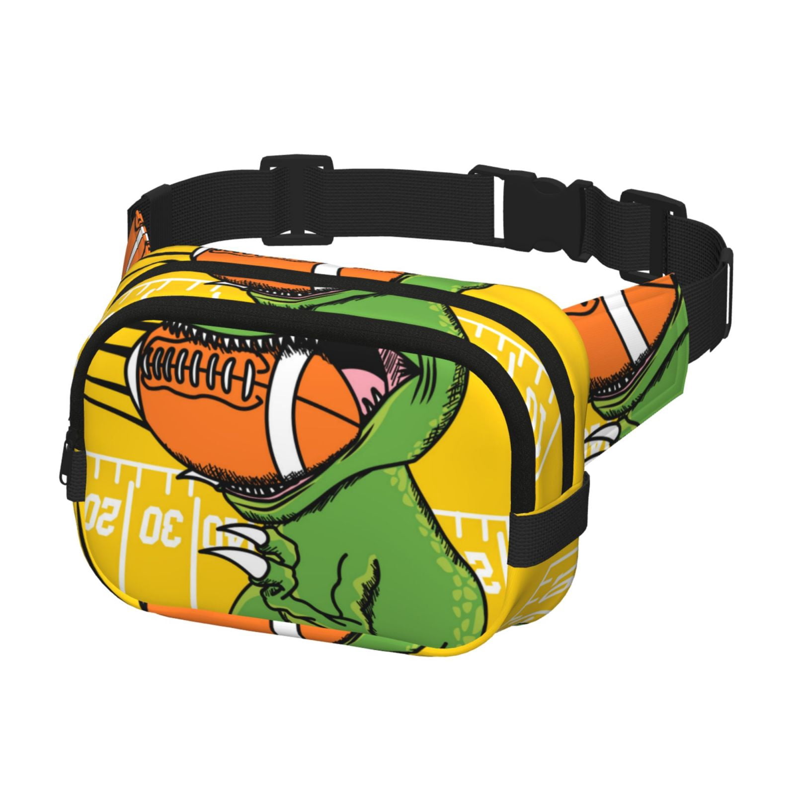 Picia T-Rex Playing Football Print Square Double-Layer Waist Bag Mini Adjustable Waist Belt Bag Exercise Running Travel Hiking