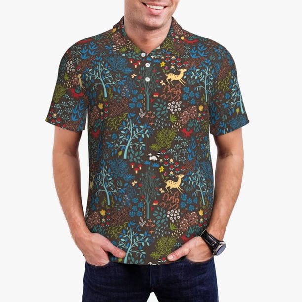 Fotbe Deers In The Forest 1 Camiseta Polo de Golf para Hombre con Estampado – Camisa Deportiva Transpirable con Cuello Abotonado-Large