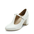 thumbnail image 3 of BURUDANI Women's T-strap Mary Jane Pumps Low Chunky Heels Wedding Dress Shoes WHITE/PU Size 9.5, 3 of 5