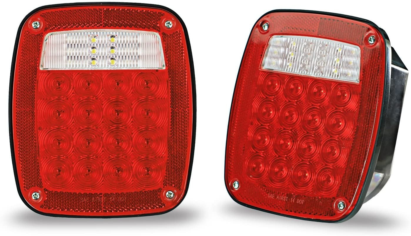 Wellmax 12V 2PC Universal LED Trailer Tail Lights, Brake, Stop, Backup