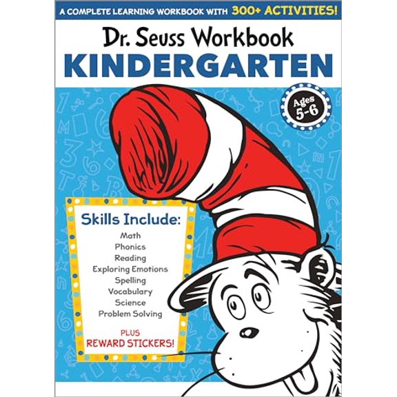Pre-Owned Dr. Seuss Workbook: Kindergarten: 300  Fun Activities with Stickers and More! (Math, Phonics, Reading, Spelling, Vocabulary, Science, Problem Solving, Exploring Emotions)