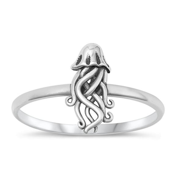 Fashion High Polished Jellyfish Ring .925 Sterling Silver Band Jewelry Female Male Unisex Size 4
