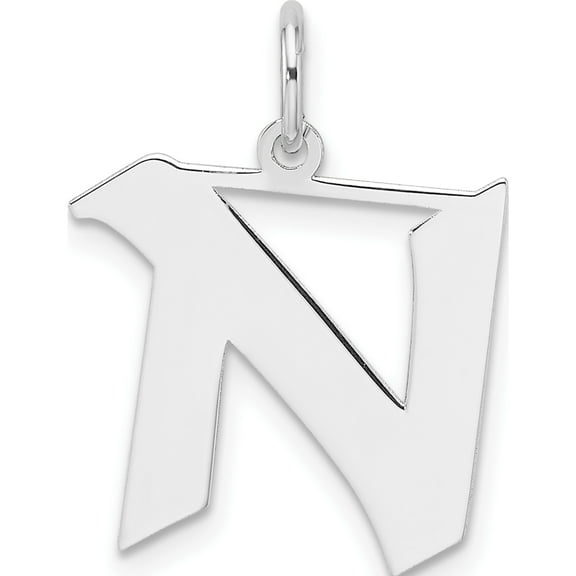 Sterling Silver Small Rhodium-Plated Artisan Block Letter N Initial Charm (Width 13.1) (Length 21.78) - Jbsp