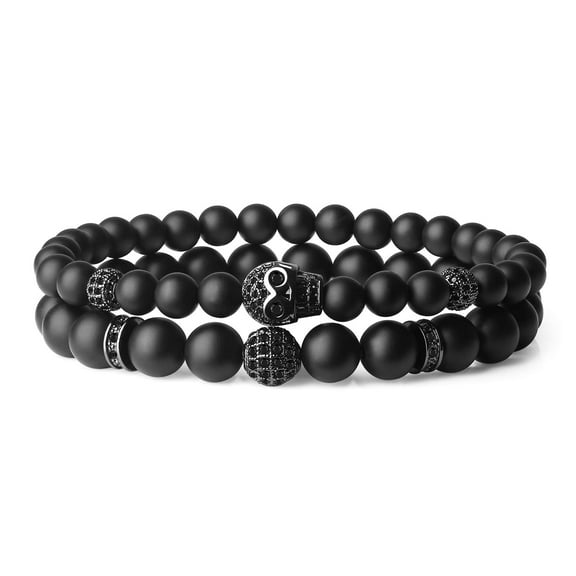 COAI Mens CZ Pave Skull Charm Matte Onyx Stone Set Bracelets