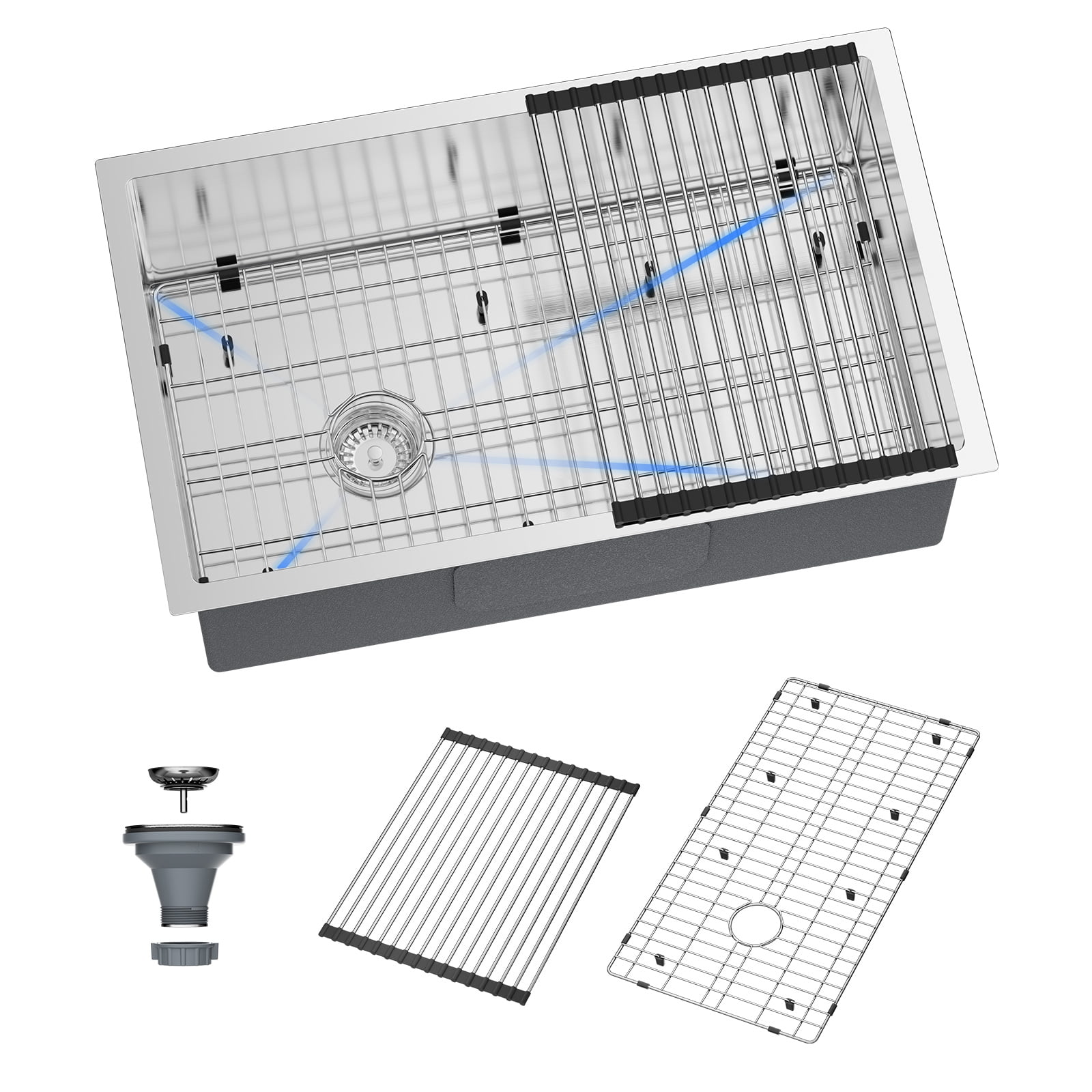 JOMOO 30" Undermount & Drop-In Kitchen Sink, Stainless Steel Single Bowl Kitchen Sink with Grid, Dish Drying Rack, Drain Assembly