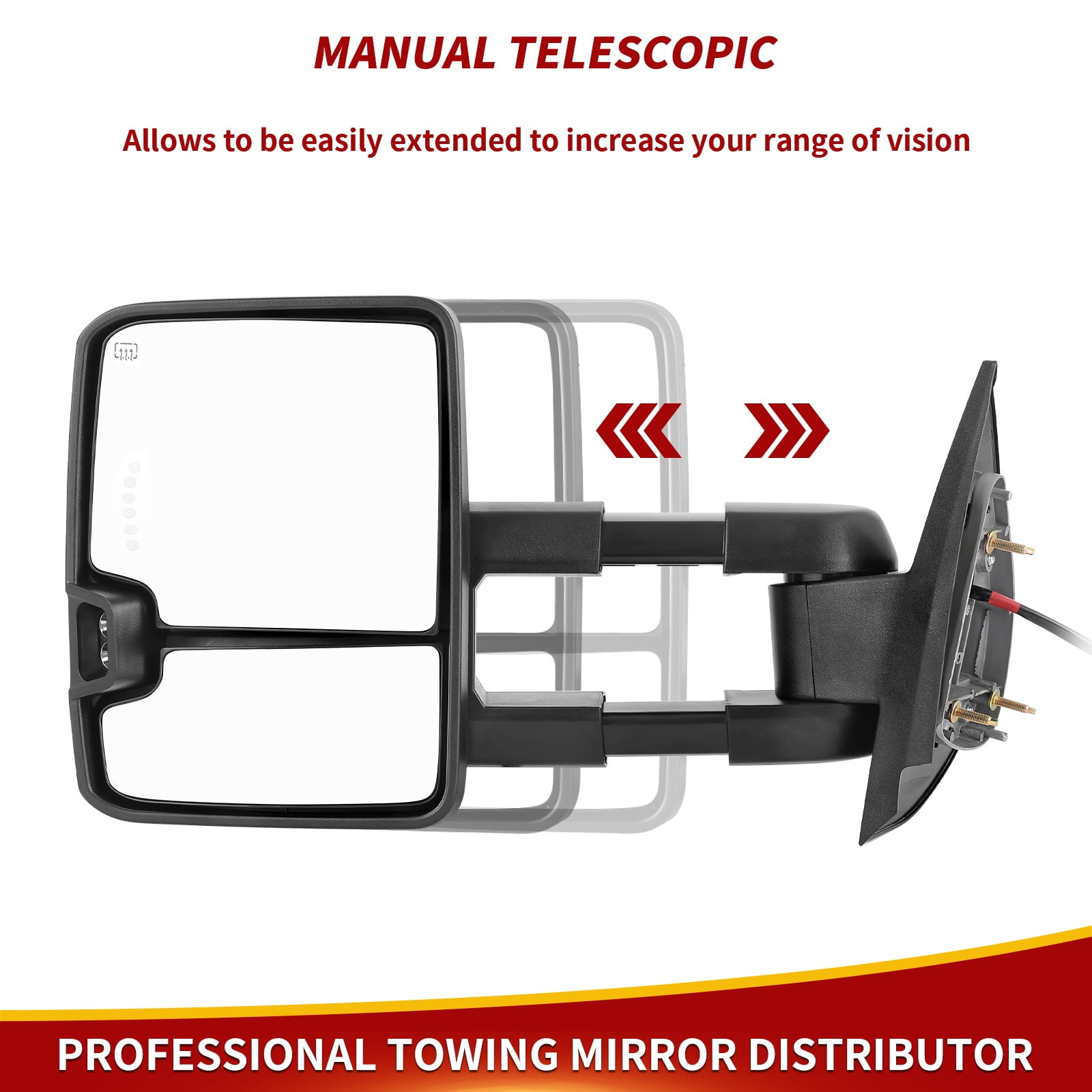 LEDKINGDOMUS Power Heated Towing Mirrors for 2007-2014 Silverado/Sierra 1500/2500HD/3500HD, Suburban, Avalanche, Switchback Turn Signal, Manual Telescoping & Folding, Plug & Play (Black)