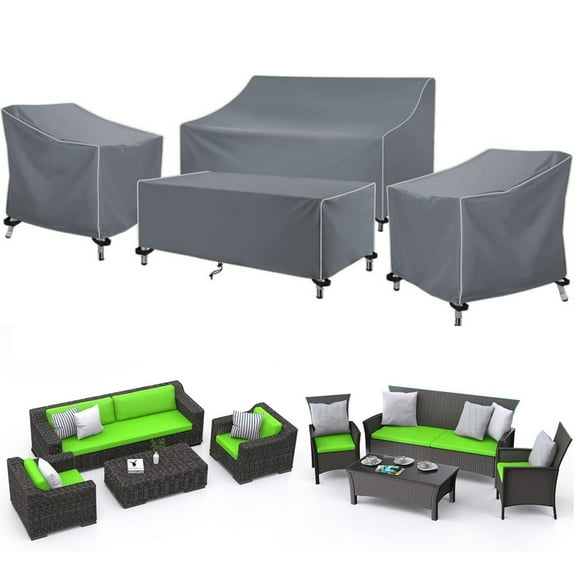 STARTWO Patio Furniture Covers 4 Piece, Waterproof Patio Furniture Cover Thickened 420D Heavy Duty Outdoor Set Cover -Grey