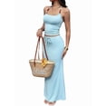 thumbnail image 2 of Womens Y2K Knit Halter Neck Beaded Skirt Set Retro Two Piece Outfit for Party Casual Streetwear Blue XL, 2 of 9
