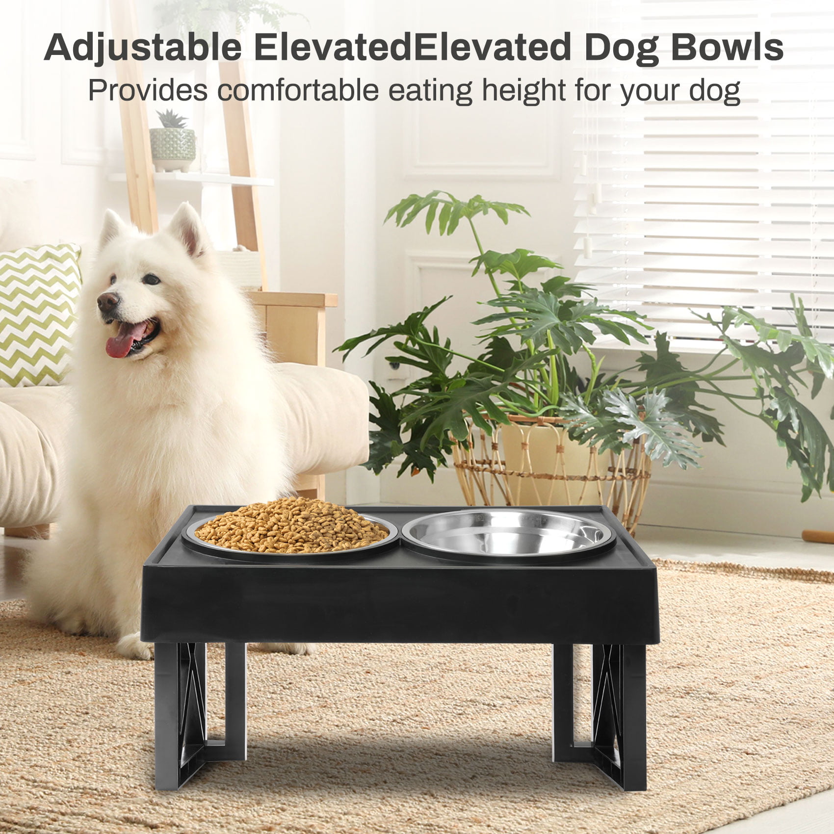 Adjustable Elevated Dog Bowls for Large Dogs, Medium and Small - Raised Dog  Bowl Stand 2 Dog Food Bowls for Food and Water Double Stainless Steel, 3  Heights, 2.75”, 8, & 12'' 