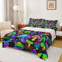 Feelyou Neon Glowing Mushroom Twin Sheet Sets, Mystic Stars Galaxy Twin Fitted Sheet,Teens Kids Boys Girls Flat Sheet, Luxury Bedroom Decor, 3-Piece