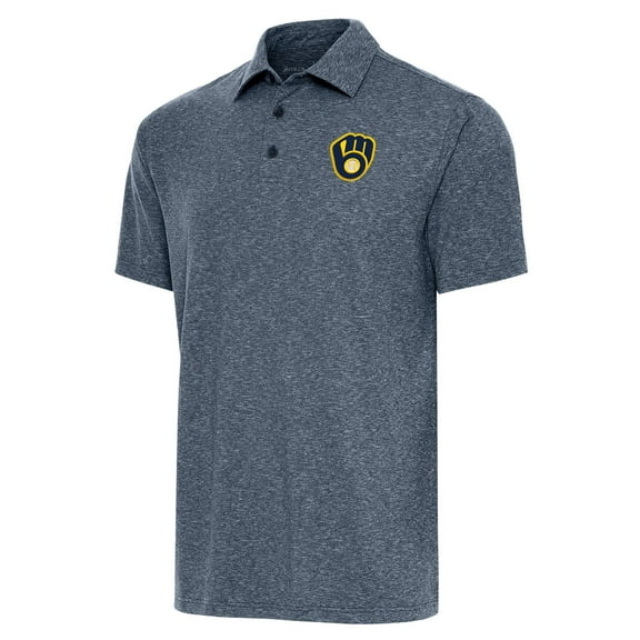 Men's Antigua  Heather Navy Milwaukee Brewers Par Polo