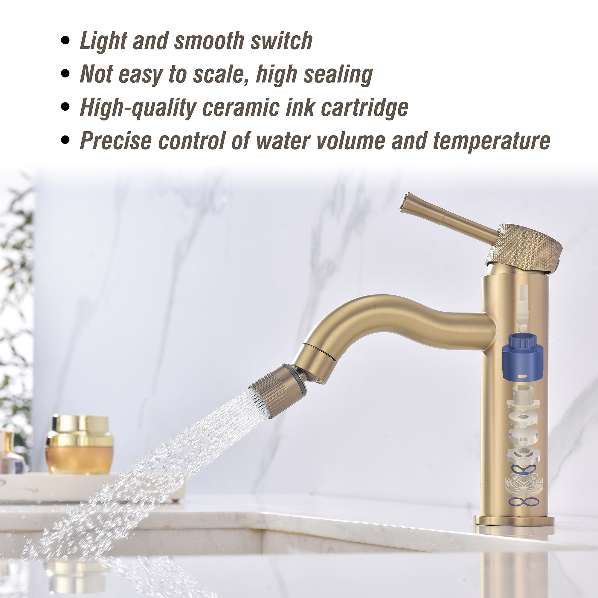 Brushed Gold Stainless Steel Single Lever Bathroom Vanity Sink Faucet with Extension Aerator for Washbasin Farmhouse Rv Vanity Lavatory  and Motorhome