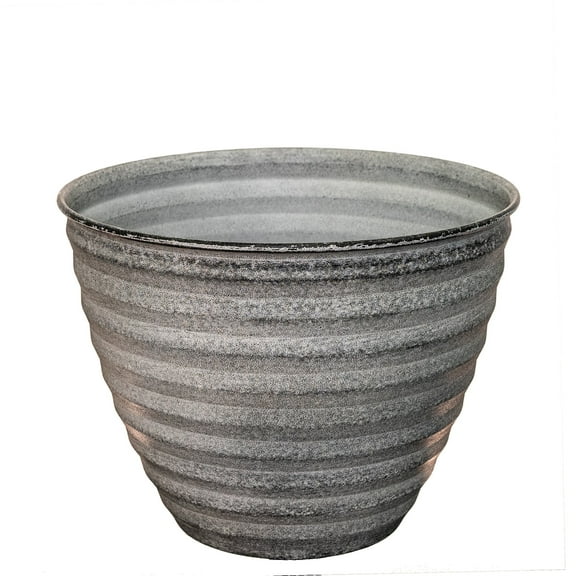 Robert Allen Home & Garden IronStone 10" Woodsdale Round Metal Planter in Dusted Pearl