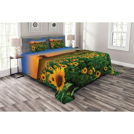 Sunflower Bedspread Set Farmland Theme Summer Season Harvest