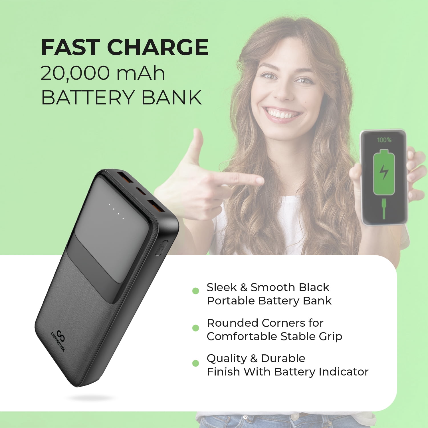 Liquipel Powertek 20,000mAh Portable Charger PD Power Bank with USB-C – Black