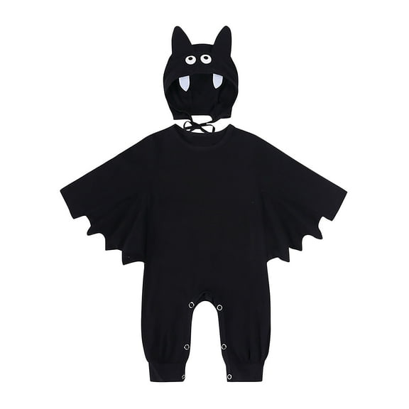 Luxalzxs Newborn Infant Toddler Baby Boys Girls Halloween Outfit Long Sleeve Cartoon Bat Romper with Hat Cute Funny Cosplay Overalls Black Romper Set