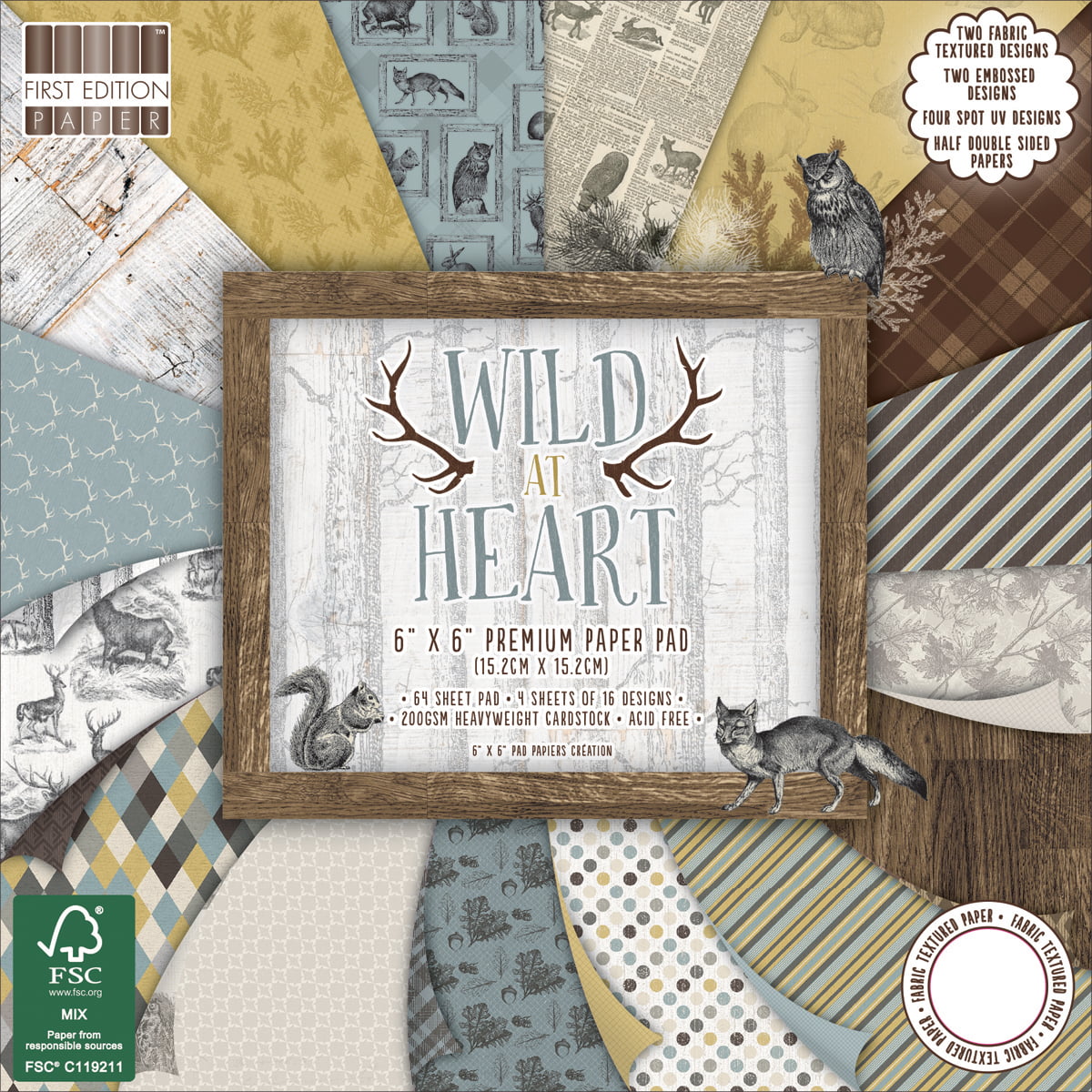 64 Sheets First Edition Wild At Heart FSC Premium Paper Pad 6x6 ins 