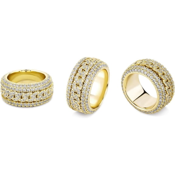 14K Gold Hip-Hop Style Densely Set Mossanite Ring, Rotating Men's Ring, Unique and Stylish, Just Like Him,Father's Day Gifts for Dad