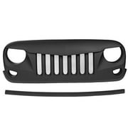 Newest Version Black Eagle Eye Black Front Grill with Built-in Steel Mesh for 2007-2016 Jeep Wrangler