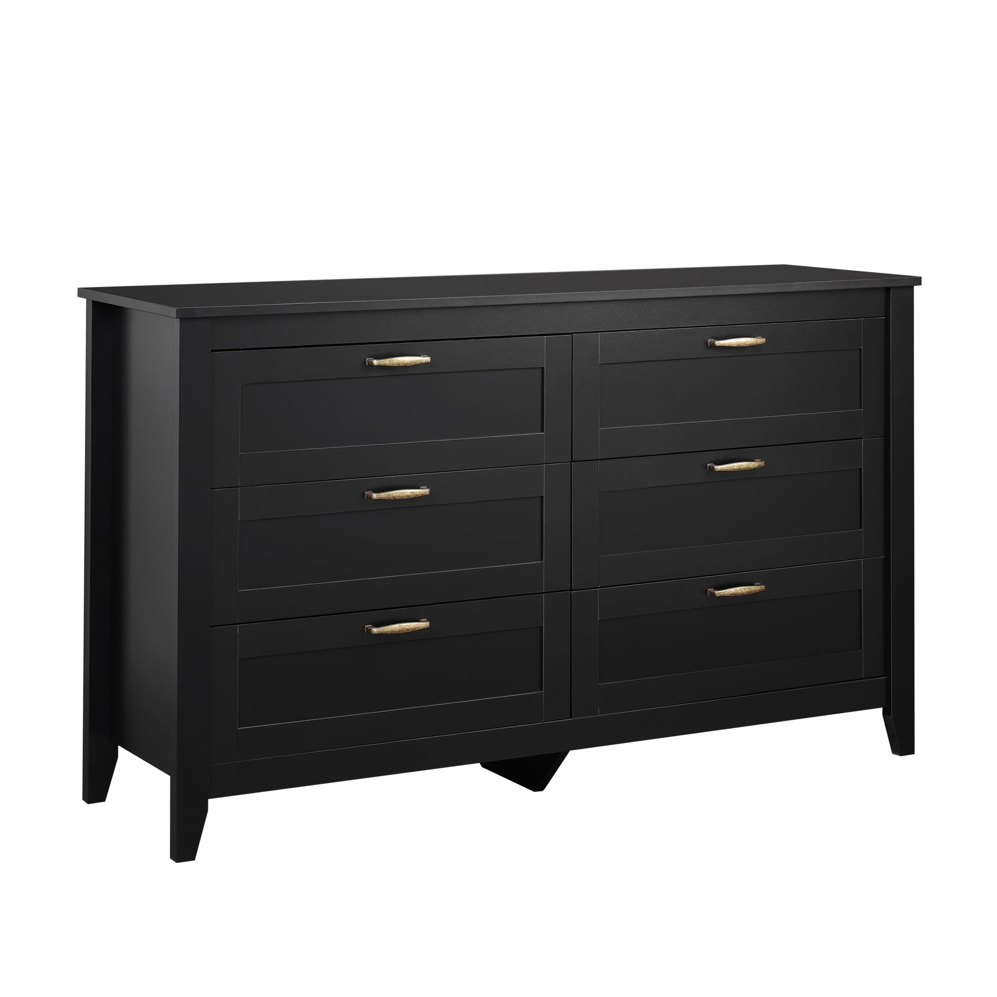 WLIVE 6 Drawer Modern Double Dresser Bedroom, Black