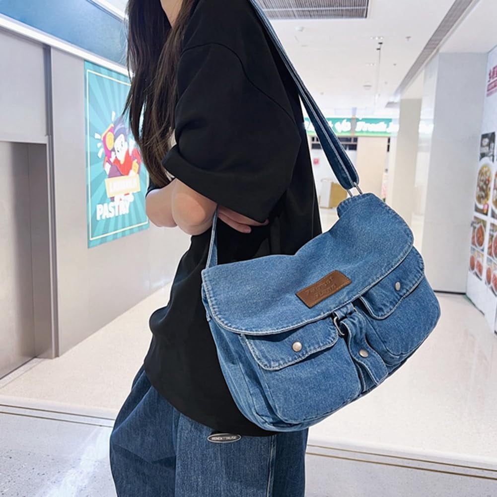 Denim Hobo Crossbody Bag for Women Large Shoulder Handbag Messenger Bag Retro Tote Bag for Casual Work Travel