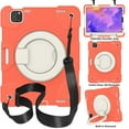 thumbnail image 3 of ELEHOLD Military Grade Shockproof Case For iPad Pro 11 2022/2021/2020/2018, Heavy Duty Protection Ring Stand Cover, Adjustable Angel, Detachable Shoulder Strap, Pencil Holder, Coral Orange, 3 of 11