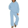 thumbnail image 2 of QHRMKOG Womens Sweatsuits Sets Solid Color Long Sleeve Hoodie&sweatpant Tracksuit Relaxed Fit Workout Sweatsuits Fall Fashion Outfit with Pockets Blue L, 2 of 5