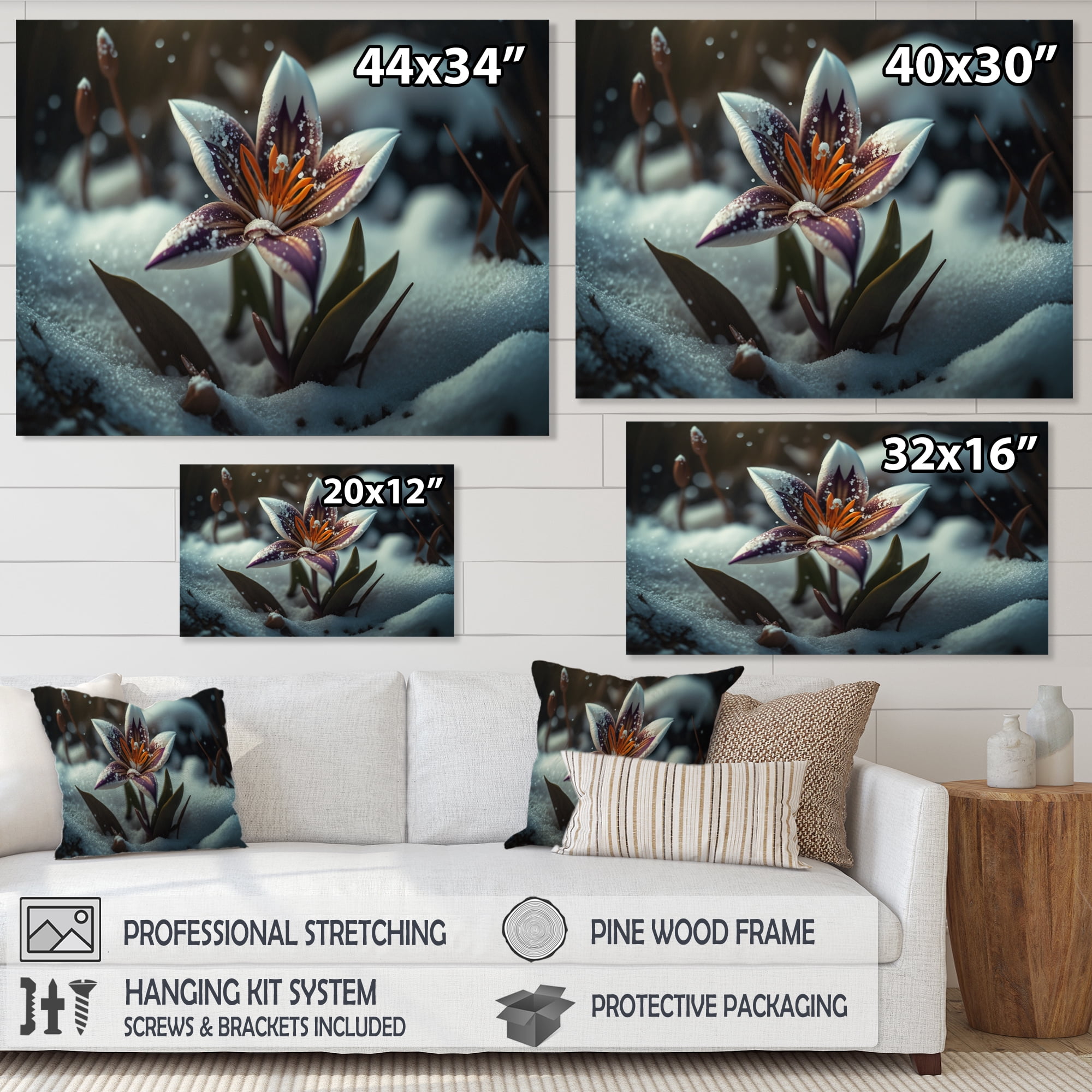 Designart A Blooming White And Purple Lily Flower In Winter I Canvas Wall Art