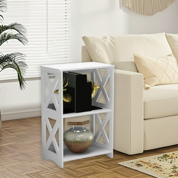 JingChun 3 Tier Slim Nightstand White Modern End Table Bedside Table Bookshelf Display Organizer Narrow Side Table for Living Room Bedroom Bathroom office