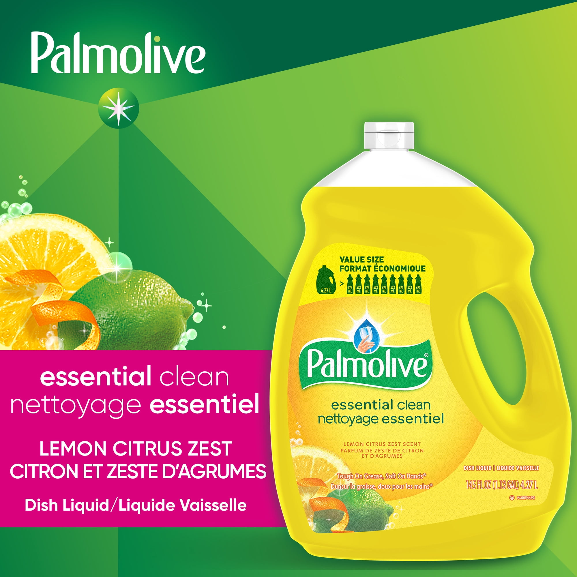 Palmolive Essential Clean Liquid Dish Soap, Lemon Citrus Zest Scent - 145 Fluid Ounce