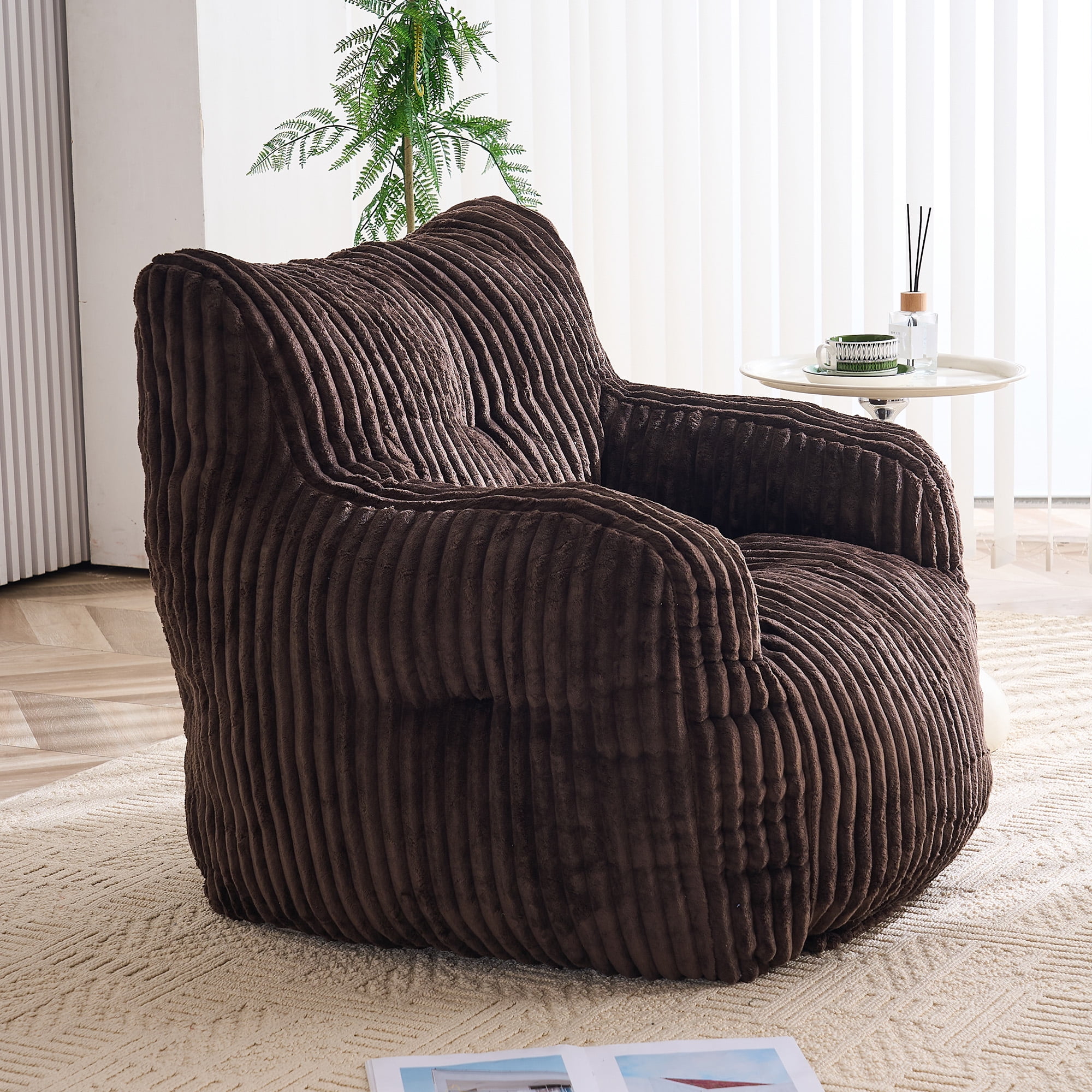 Bean Bag Chair with Filling BeanBag for Adults with Armrest Comfy Corduroy Fabric Lounge Lazy Floor Chair with Memory Foam Filler Fluffy Bean Bag for Dorm Living Room Bedroom Brown