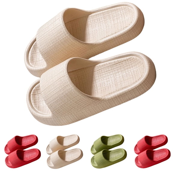 Miluxas Pillow Slippers for Women Non Slip Cushioned Thick Sole Slides Quick Drying Bathroom Sandals Red 7.5-8.5(40)