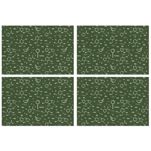 Math Equations Molecule Icons Green Pattern Summer Placemats Table Placemats Set Of 4-Linen Kitchen Washable Placemats Table Mats 11.8"x17.7" Non-Slip Heat Resistant