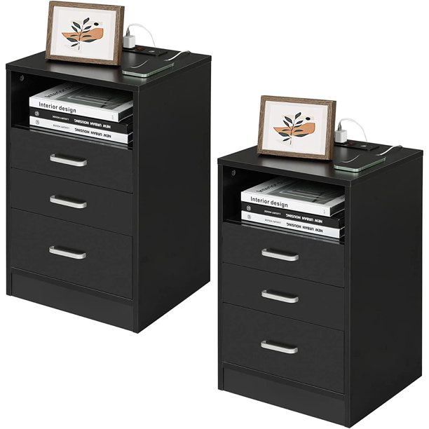 ADORNEVE Nightstand Set of 2, Bedside Table with Charging Station 3