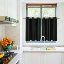 PiccoCasa 2Pcs Blockout Small Window Curtain Panel Kitchen Curtain, Black 42 x 36 Inch