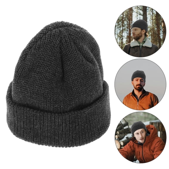 NICEXMAS Warm Grey Fisherman Knit Hat Brimless Winter Beanie Hat for Cold Weather