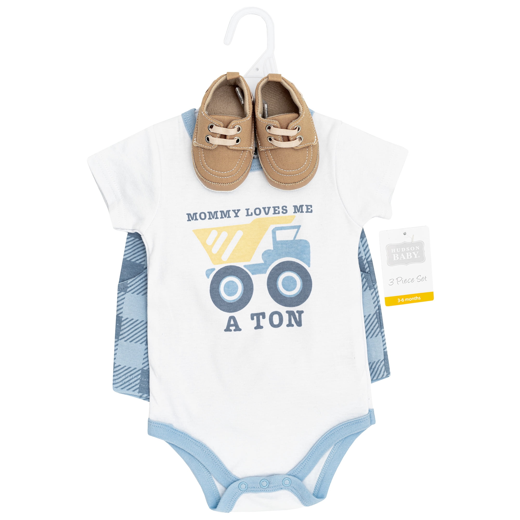 Hudson Baby Boy Cotton Bodysuit, Shorts and Shoe Set, Love Me A Ton, 0-3 Months