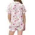 thumbnail image 5 of Girls Silk Pajamas Set Button Down Cartoon Print Short Sleeve Pjs Loose Sleepwear Set 2 Piece Summer Pajama Outfits Pink,140, 5 of 5