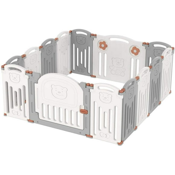 LIVINGbasics Foldable Baby Playpen, 14-Panel Kids Safety Activity Center Baby Playard with Locking Gate, Adjustable Shape