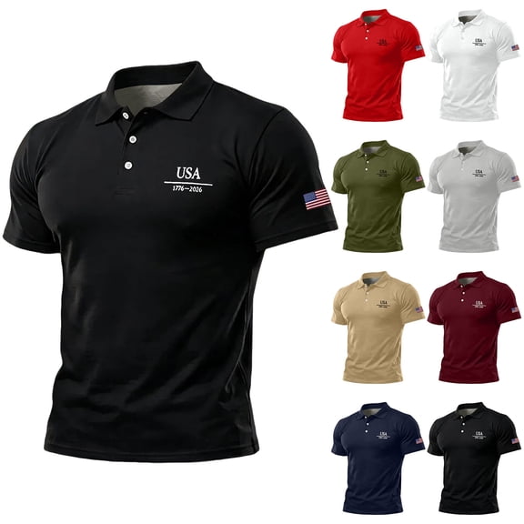 Casual Men's Polo Shirts with Classic Fit and Breathable Fabric Showcasing USA 1776-2026 Design for Office Casuals Weekend Outings Family Gatherings Sporting Events  Army Green L