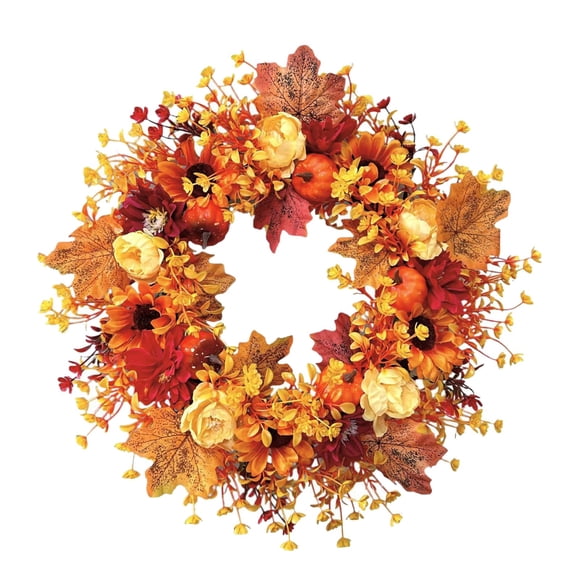Couronne de Noël Automne avec Tournesol Citrouille, Couronne de Porte Orange Automne Artificielle, Couronne d'Automne 18 Pouces avec Tournesol Citrouille Érable pour Décoration de Porte d'Entrée Automne