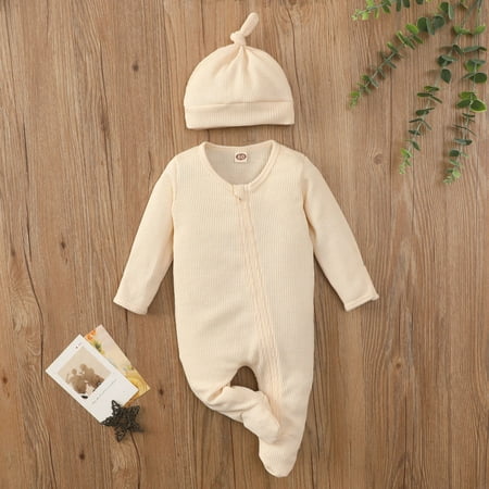

NIUREDLTD Toddler Boys Girls Autumn Winter Long Sleeve Solid Colour Footed Jumpsuit Romper
