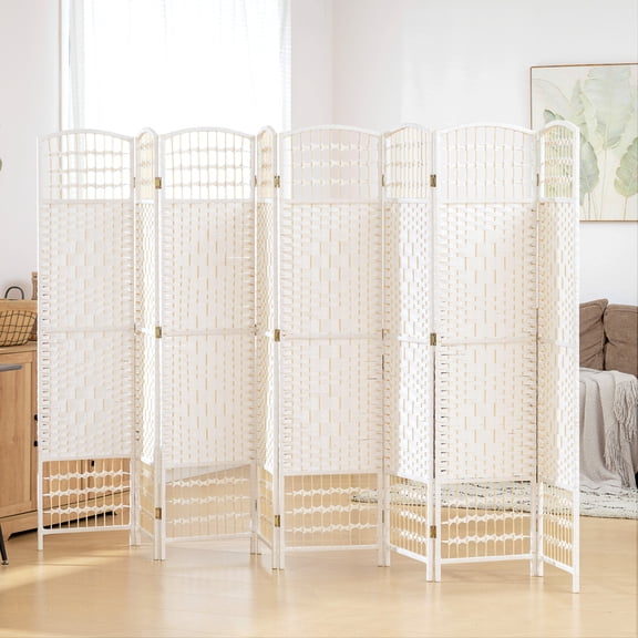 HOMCOM 8 Panel Room Divider Folding Privacy Screen, 5.6' Room Separator, Wave Fiber Freestanding Partition Wall Divider for Rooms, White