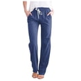 thumbnail image 1 of Women's Spring & Summer Solid Color Lace - Up Pocket Loose Wide - Legged Cropped Casual Pants - Polyester, Comfortable for Daily Wear, 1 of 4
