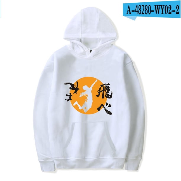 Haikyu!! Sudaderas con capucha de Anime, chaqueta informal para niños y adultos, tallas para niños, jersey de Cosplay Hinata Shoyo, Jersey UnisexBlanco AXXXL Deng Xun unisex
