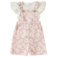 thumbnail image 1 of Sunnyoo Girls Outfits Flutter Sleeve T-Shirt & Flower Print Overall Shorts Set, 1 of 4