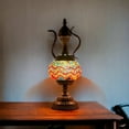 thumbnail image 2 of SILVERFEVER Mosaic Turkish Teapot Lamp Moroccan Glass for Table Desk Bedside Bronze Base Bundle with E12 Light Bulb Firebird Tail, 2 of 7